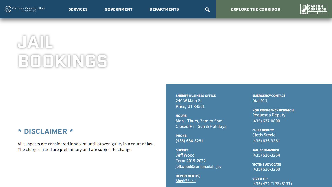 Jail Bookings – Carbon County Utah
